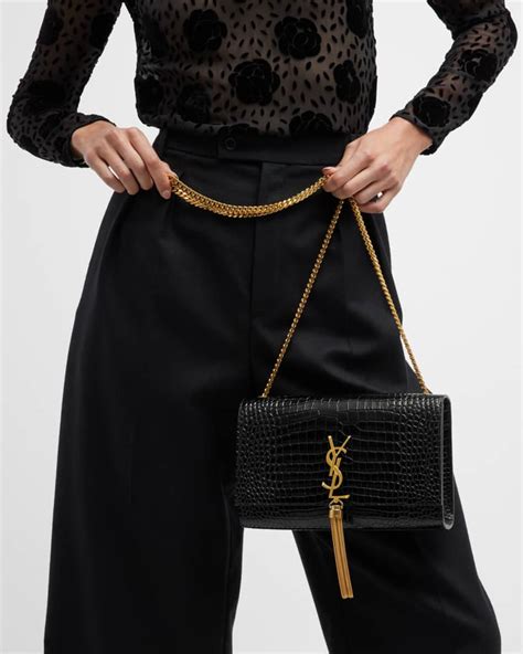 kate monogram ysl medium crocodile embossed tassel shoulder bag|Saint Laurent Kate Monogram YSL Medium Crocodile .